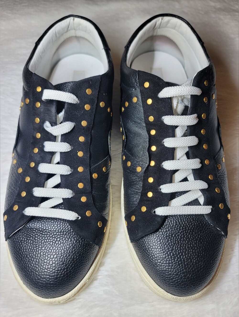 Moschino Milano Black Leather Sneakers Gold Studs Low Top Shoes Size EU 40 US 10